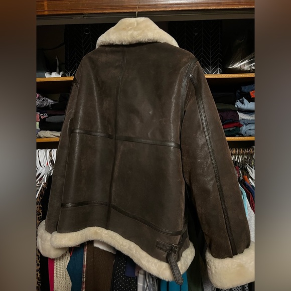Vintage St. John's Bay Brown Leather Aviator Pilot Jacket with Sherpa Trim Smal - Picture 8 of 13